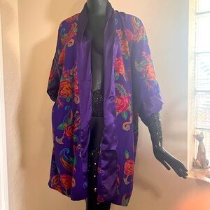 Vintage Victoria's Secret Purple Kimono Style Applique Robe Size OS Gold Label